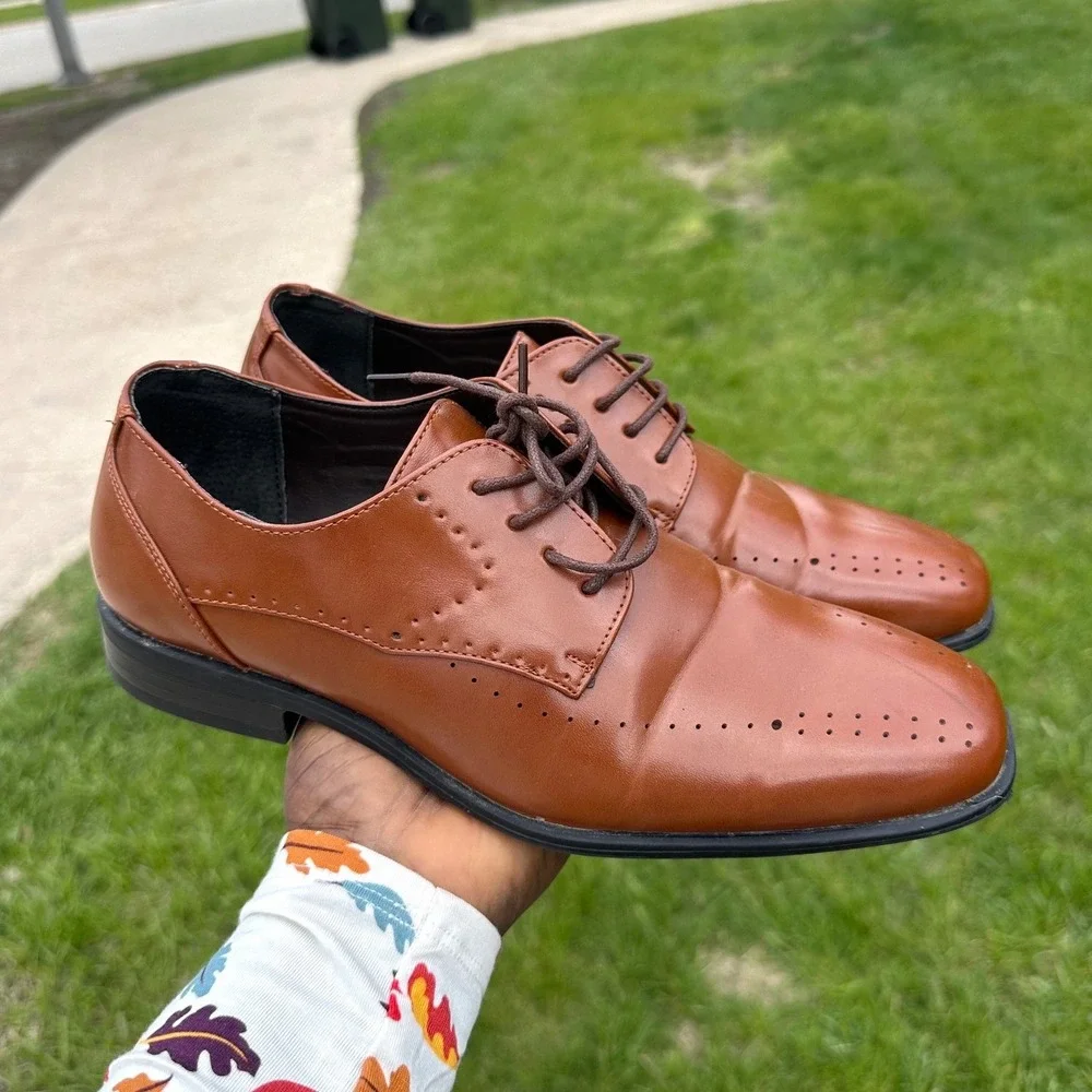Stacy Adams Atwell Cognac Brown Oxford Lace Up Dress‎ Shoes Big Boys Size 7M